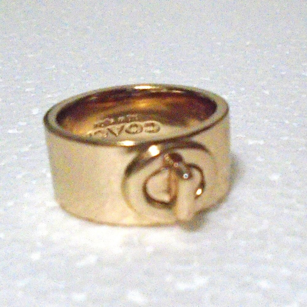 NEW VINTAGE AUTHENTIC Y2K COACH GOLD TONE TURNLOCK RING IN COACH CLOTH BAG